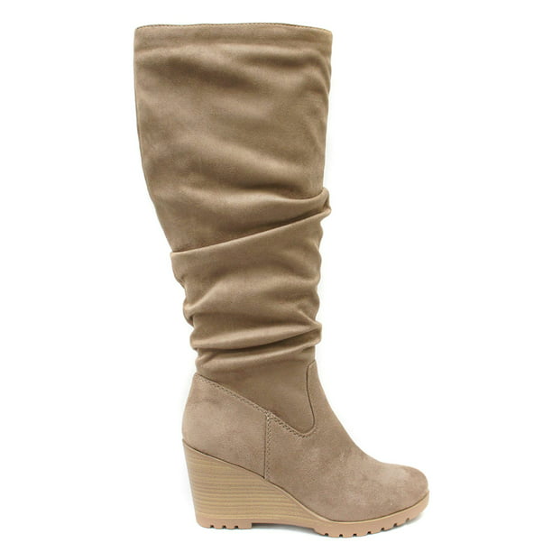 Women's Over Knee High Boots Lace Up Faux Suede Casual Hidden Heel Shoes